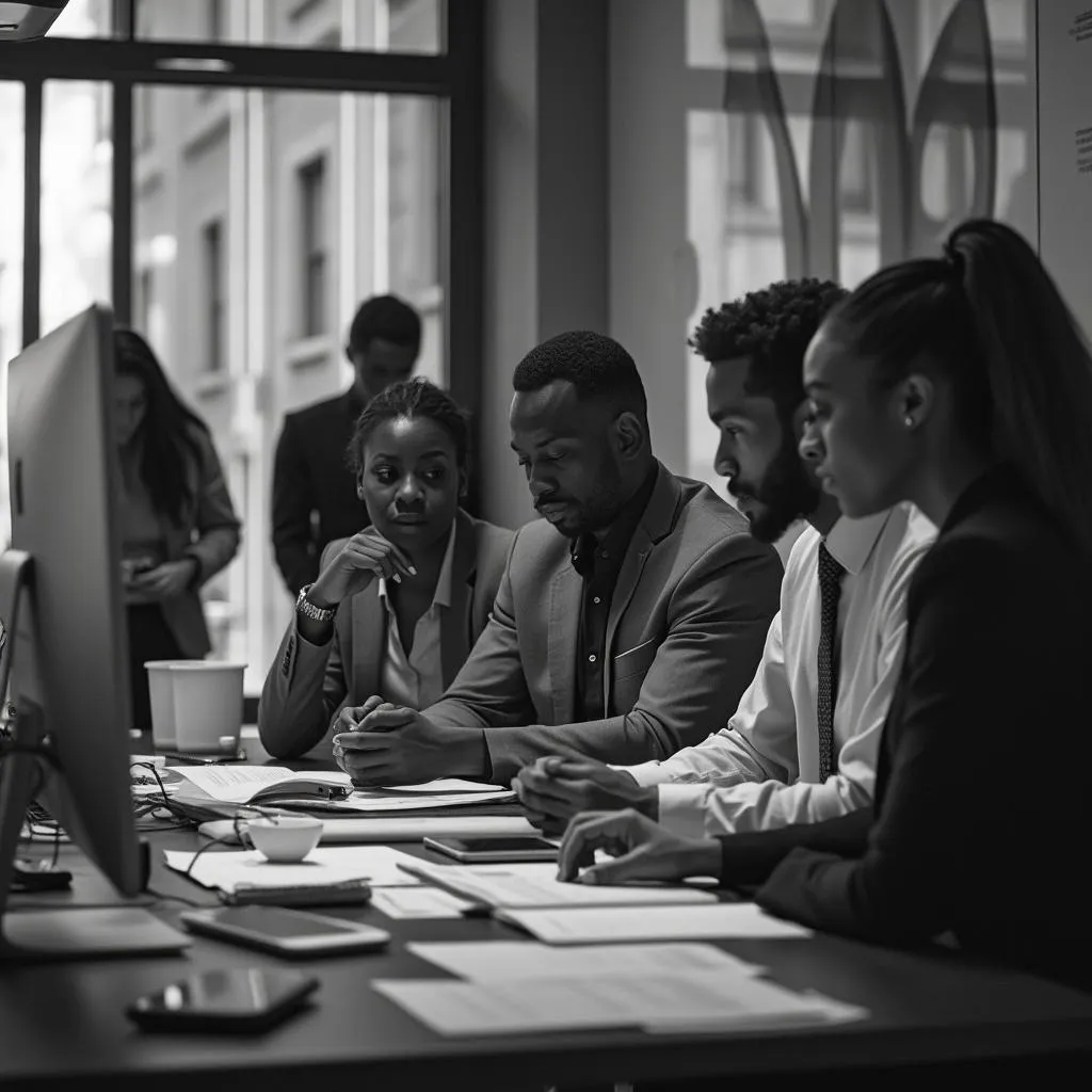 Equipo de consultores financieros colaborando